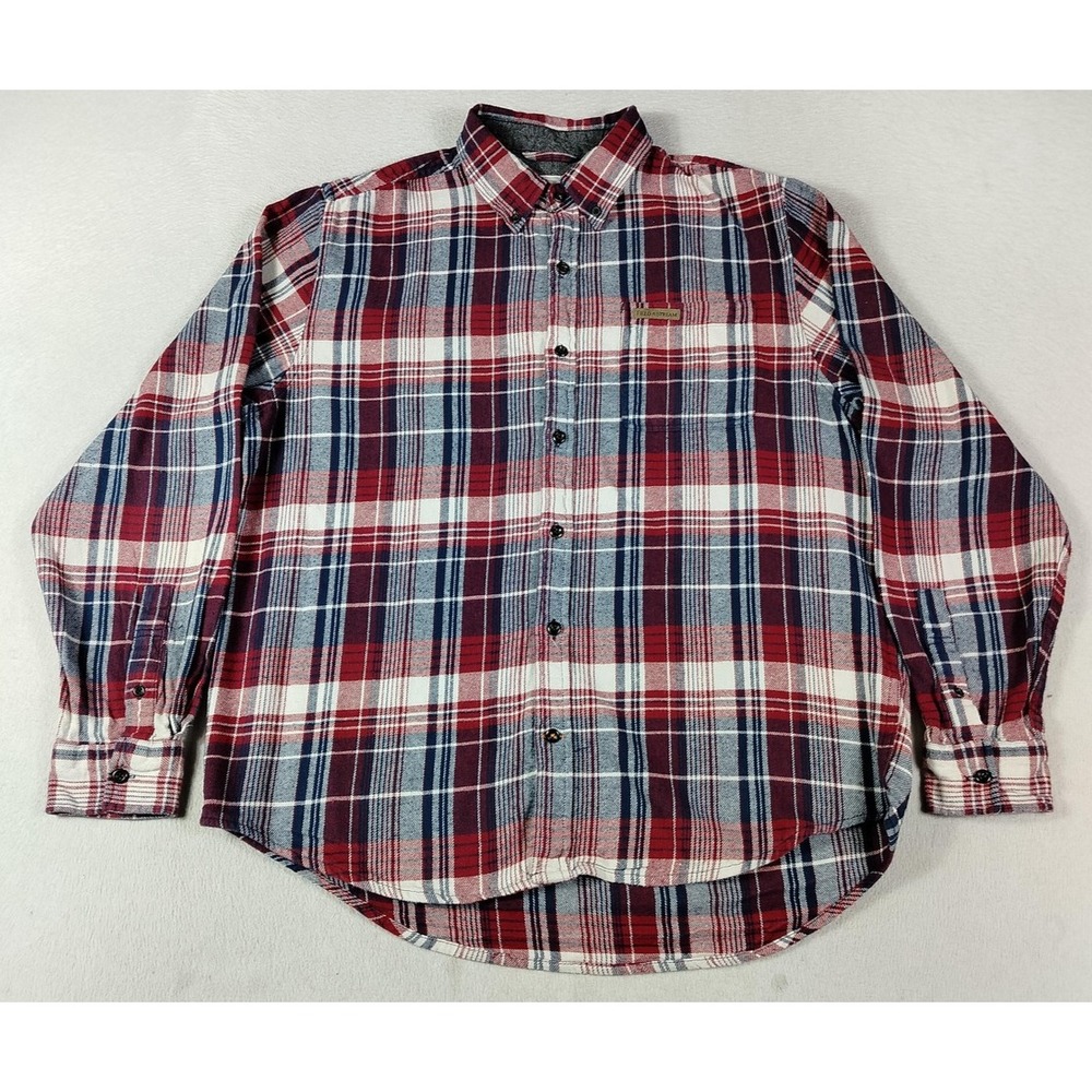 Field & Stream Shirt Mens Large Red Plaid Flannel Lumberjack Cabincore Earthy